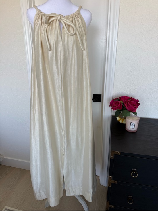 o.p.t Dresses & Skirts - o.p.t Satin Crepe Cream Dress  with Tie Neck & Pockets NWT Sz Sm